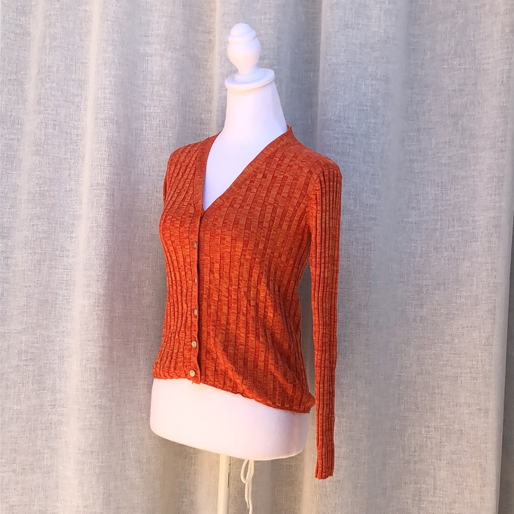 Cache Y2k Orange Button Down Knitted Cardigan - image 2